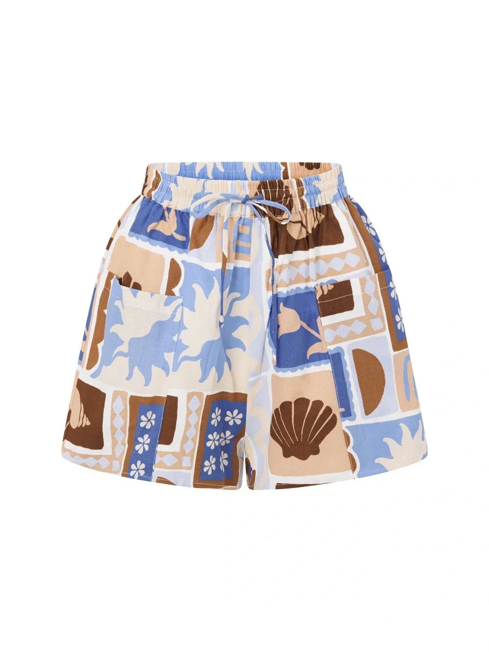 Sabo Skirt Blue & Brown Printed Resort Shirt and Shorts